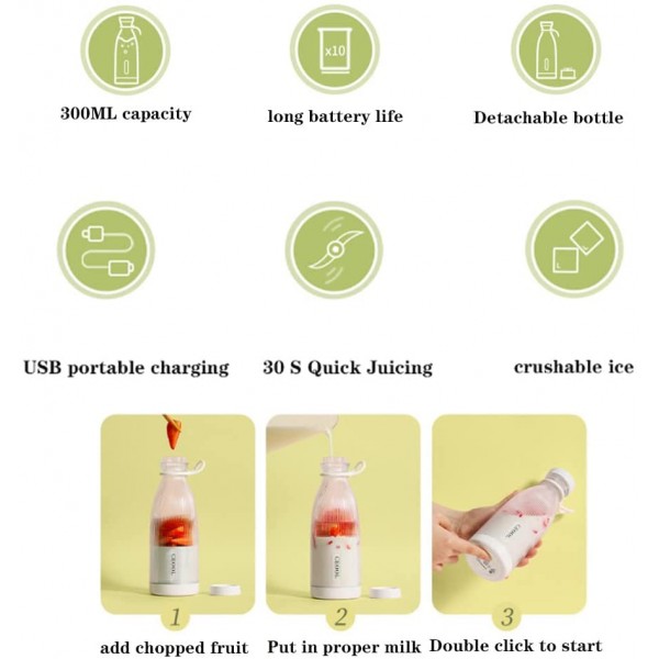 X-xyA Blender Portable pour Les Shakes et Les Smoothies Fresh Juice Mini Blender Personnel Rapide Portable 12 oz avec USB Rechargeable Fait avec Un empordur de matériaux sans BPA,By03 - B0B1DVZ3WC5