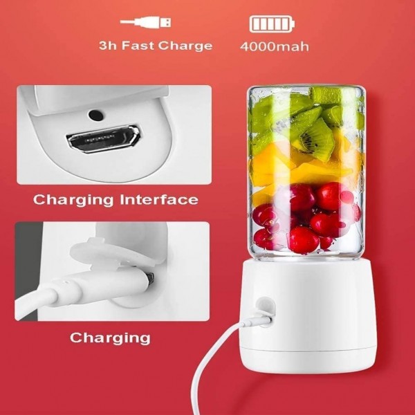 ZOUSHUAIDEDIAN Blender Portable Blender Personnel Smoothies Mini Jucier Cup USB Rechargeable Coupe Juicer Taille personnelle Blender Shakes 400 ML Blanc - B09Y217455K
