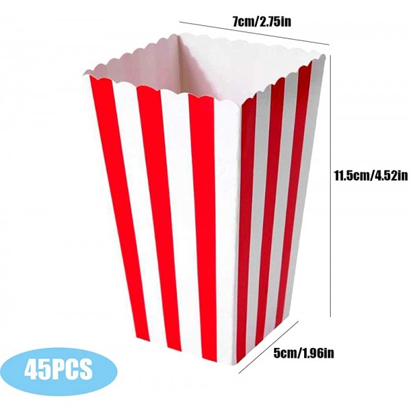 45 Boîtes de Popcorn Sac Popcorn Durables Rétro Boîtes à Popcorn Conteneurs Cartons Sacs en Papier Boîte à Rayures pour Fêtes d'anniversaire Cinéma Soirée Film Carnaval Mariages Noël Frites Candy - B08F5821NLL