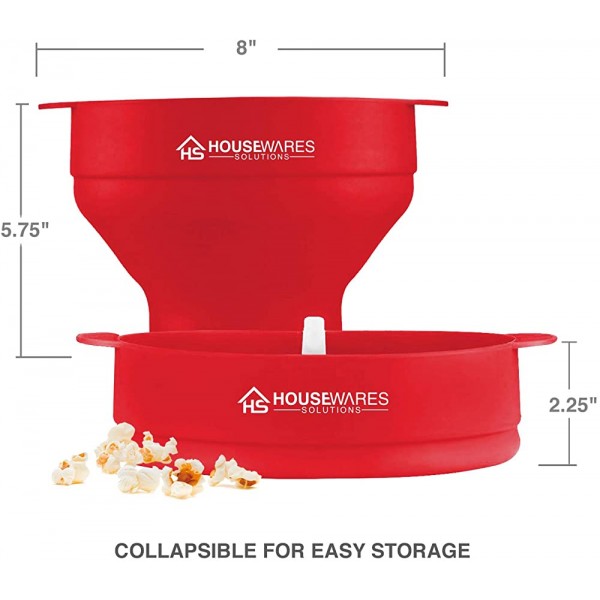 Collapsible Silicone Microwave Hot Air Popcorn Popper Bowl With Lid and Handles Red - B01M6ZKZPN2