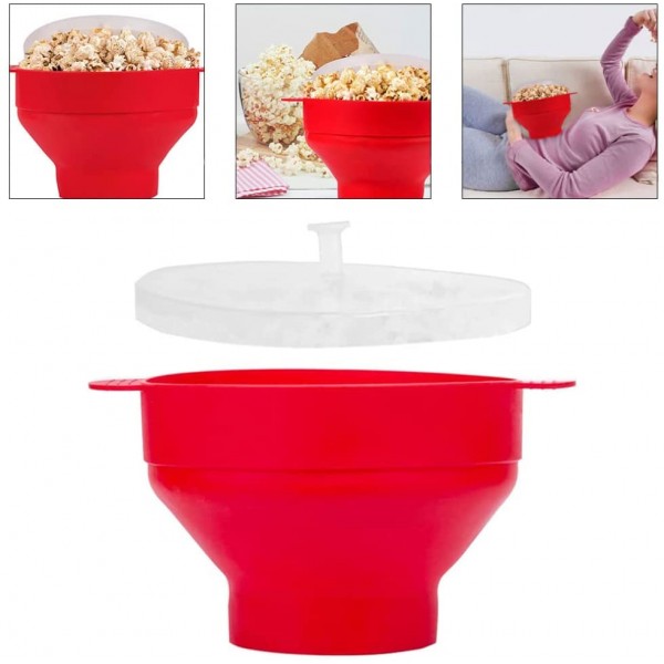 Micro-ondes Popcorn Maker Colaps Popcorn Collée de silicone Poignée à haute température Bol à haute résistance pour micro-ondes Popcorn Maker Outils de cuisson rouge - B09Y8ZV532K