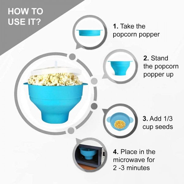 Popcorn Maker,Silicone Micro-ondes Popcorn Microwave Popper Bol À Pop Pliant Popcorn Maker Résistance Température avec Couvercle & Handles pour la Maison la Fête Film couleur aléatoire - B09FZWW6CCY