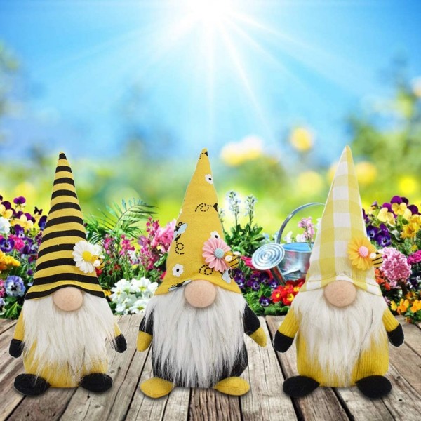 LAOLEE Nain de jardin en peluche jaune et noir pour décoration de poupée sans visage bourdon - B08XVT4LG5F