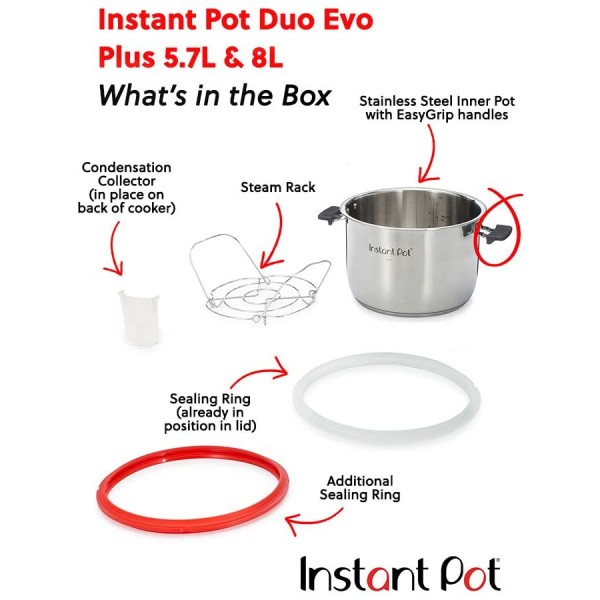 Instant Pot Autocuiseur électrique Duo Evo Plus 5,7 l. 10 actions en 1 : Stérilisateur cuisson lente cuiseur à riz cuiseur vapeur sauces 112-0190-01-EU - B08Z4GVY542