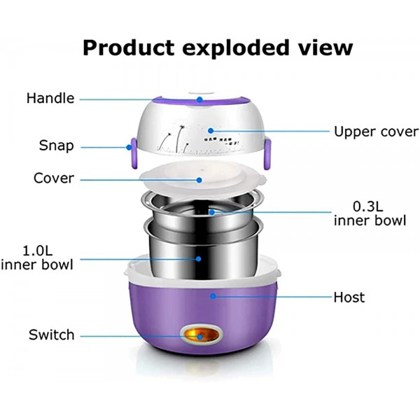 QSMGRBGZ Cuiseur À Riz 1.3L 200W 220V Steamer Intelligent Mini Multi-cuisinière à mesurer des Tasses œufs pour Cuire la Vapeur Riz Chaud Soupe,Violet - B08Q4FM6SSR