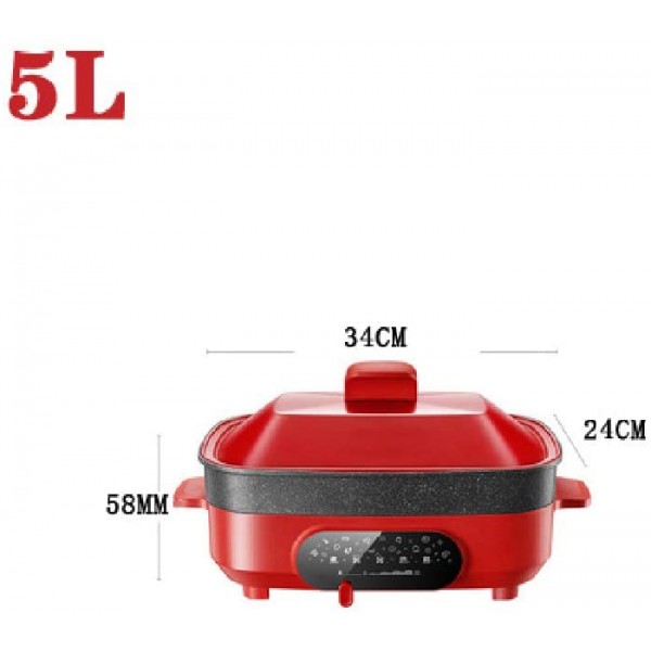 5.5L multifonctions Poêle électrique mijoteuse Barbecue Marmite Hot Pot Oblong crockpots,Red with steamed grid - B08DL1MM4JY