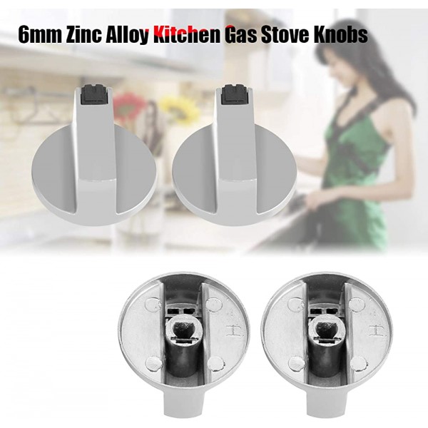 Bouton de cuisinière 2 boutons de cuisinière à gaz de cuisine à domicile en alliage de zinc de 6 mm commande d'interrupteur en métal de table de cuisson de four de cuisinière interrupteur en alliag - B09MSZD5G86