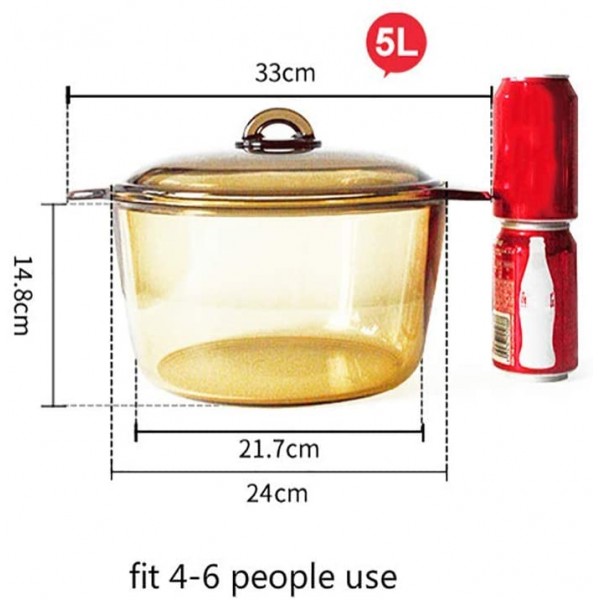 WYJW Le Pot à ragoût Transparent Haute température en Verre trempé ambré Peut être utilisé dans la cuisinière à gaz de Four à Micro-Ondes 5L - B08NT4JKMXF