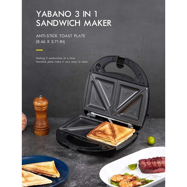 Yabano Machine à Sandwich 3 en 1 Gaufrier Grille de Contact Plaques Allant au Lave-vaisselle et Antiadhésives - B085G6FSKRT