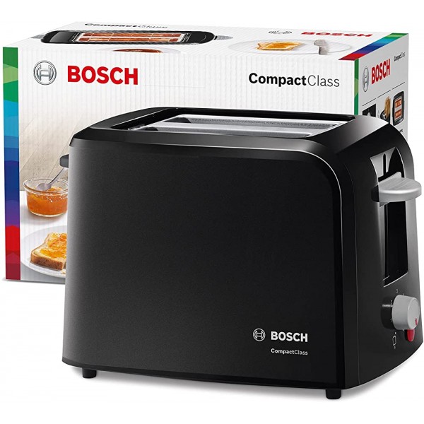 Bosch TAT3A013 CompactClass Grille-pain compact fonction décongélation grille réchauffe-viennoiseries escamotable arrêt automatique 980 W noir - B0883S8H4GN