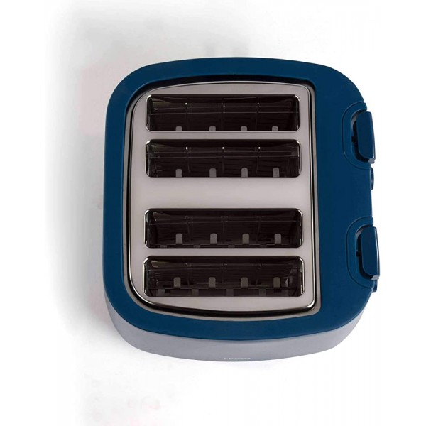 Grille-pain 4 compartiments Bleu Thermostat réglable 4 fentes 1500 W Parois froides 7 niveaux Tiroir ramasse-miettes Rangement du câble - B07PM7NHSZZ