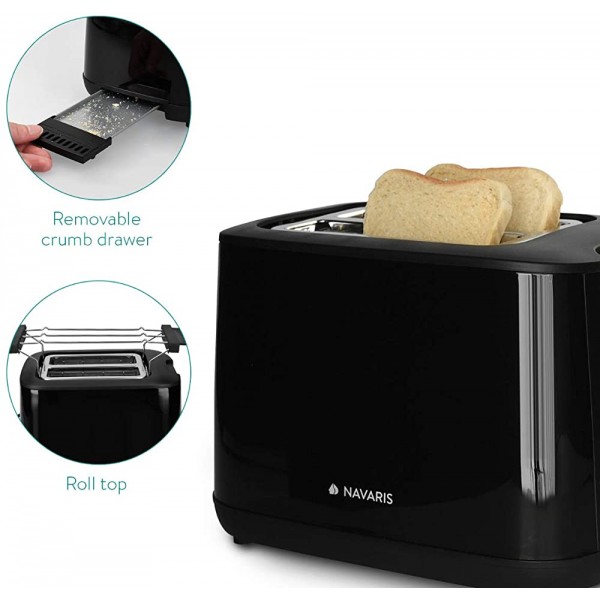 Navaris Grille-Pain Toaster Double paroi avec 2 Compartiments et ramasse-miettes Décongélation réchauffage arrêt avec 6 Niveaux de brunissage - B07TWQRSC8Y