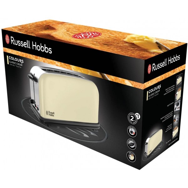 Russell Hobbs Bouilloire 1,7L Ebullition Rapide Couvercle Amovible Design Vintage Crème & Toaster Grille-Pain Fente Large Spécial Baguette 6 Niveaux de Brunissage Décongèle Réchauffe - B09DSXBB2LL