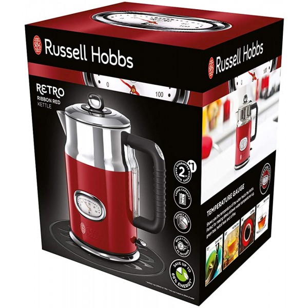 Russell Hobbs Toaster Grille-Pain Spécial Baguette Cuisson Rapide Chauffe Viennoiserie Rouge & Russell Hobbs Bouilloire 1,7L Ebullition Rapide Couvercle Amovible Design Vintage Rouge - B08R3XHKNSV