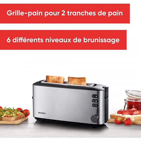 SEVERIN Grille-pain automatique 1 000 W Toaster compact 1 fente jusqu'à 2 tranches Grille-pain électrique avec réglage du degré de brunissage & fonction décongélation inox noir AT 2515 - B0027OGDWGT