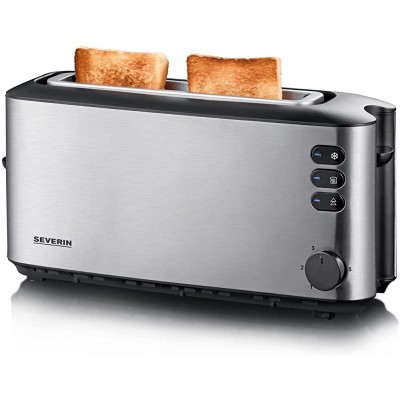 SEVERIN Grille-pain automatique 1 000 W Toaster compact 1 fente jusqu'à 2 tranches Grille-pain électrique avec réglage du degré de brunissage & fonction décongélation inox noir AT 2515 - B0027OGDWGT